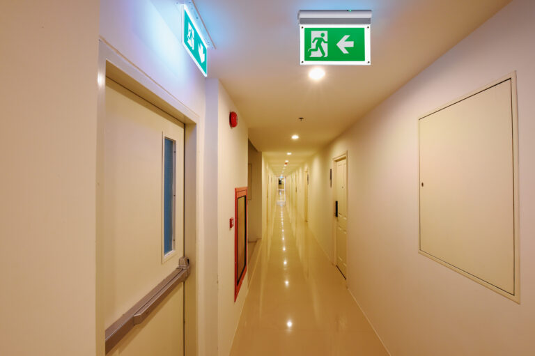 emergency lighting and exit doors
